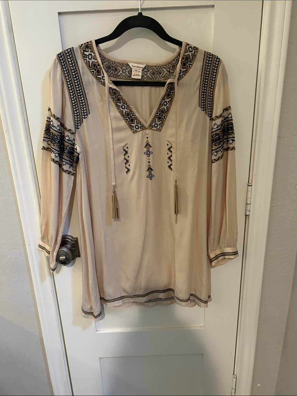 Sundance Beige Tunic with Navy Embroidery